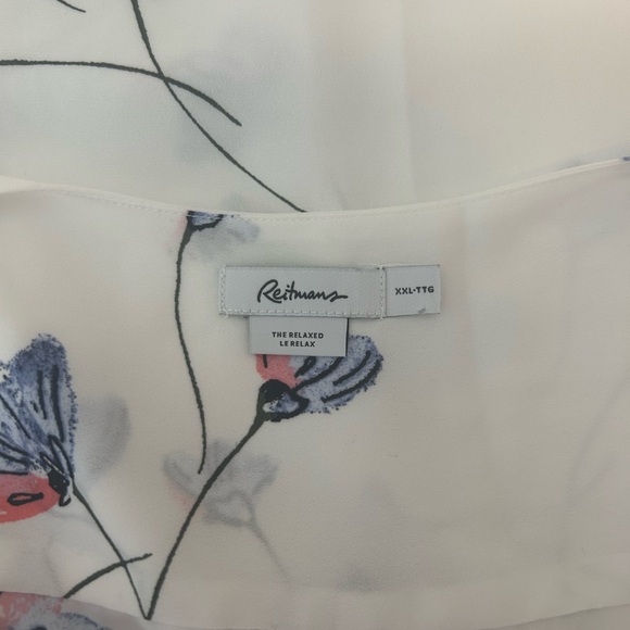 Short Sleeve, White, Lined Blouse with Flower Print. XXL - Picture 3 of 5